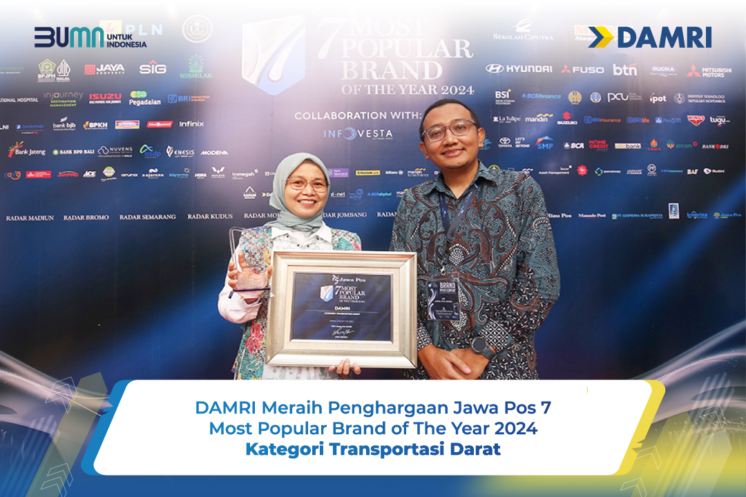 DAMRI Meraih Penghargaan Jawa Pos 7 Most Popular Brand of The Year 2024 Kategori Transportasi Darat